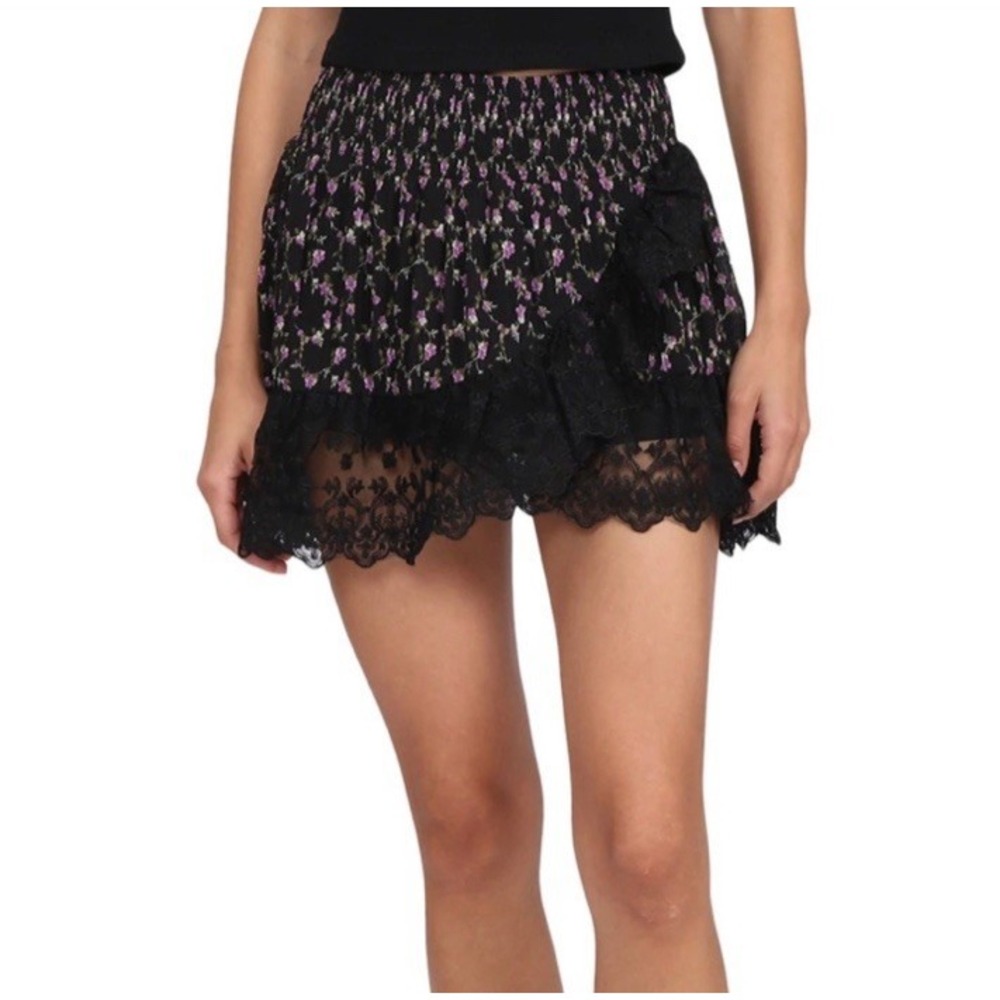 Muche‎ & Muchette Mini Skirt Lace Black/Purple Floral Lined Women's One Size S/M